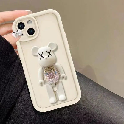 Cute 3D Bear Bracket TPU Phone Case for iPhone 15 14 13 12 11 Pro Max XR XS X 8 7 Plus Silicone Shockproof Matte Cover