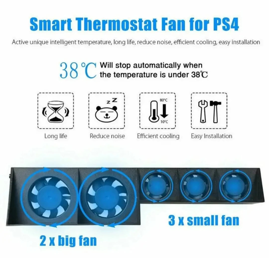 Cooling Fan For Playstation 4 USB External Cooler 5 Fans Turbo Temperature Control Cooling Fans For PS4 Gaming Console