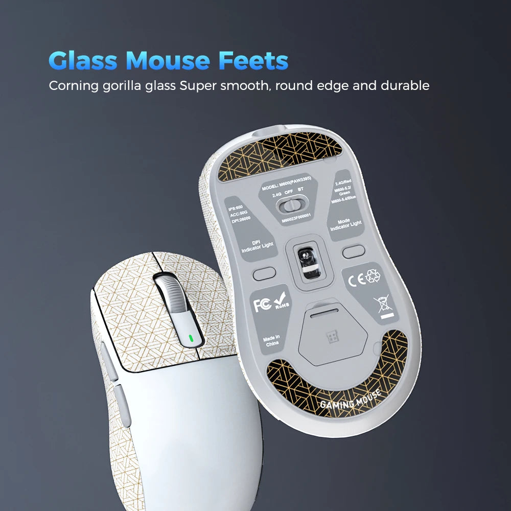 Kysona M600 PAW3395 White Wireless Gaming Esports Mouse 55g 26000DPI 6 Buttons Optical